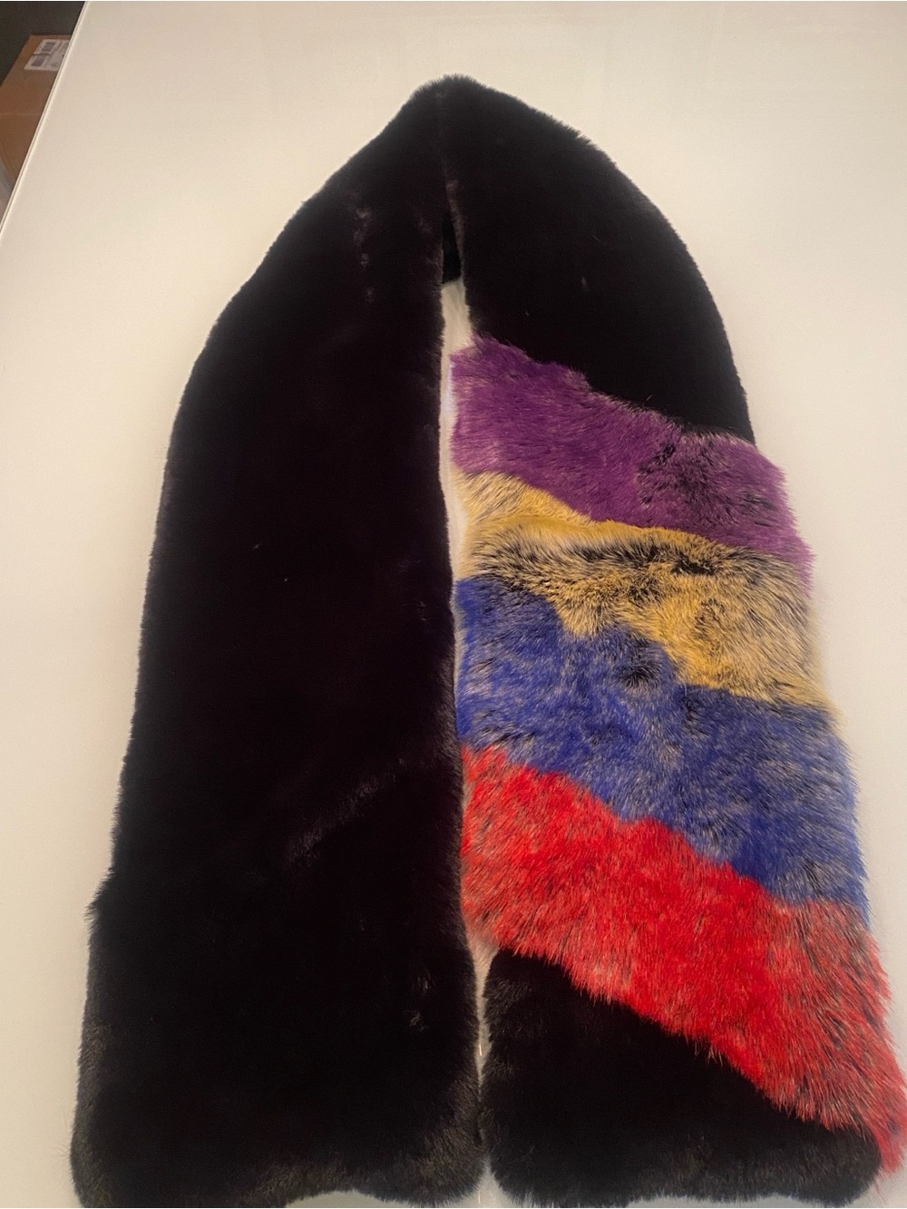 EUC Cara New York Colorblock Faux Fur Plush Scarf Stole Wrap